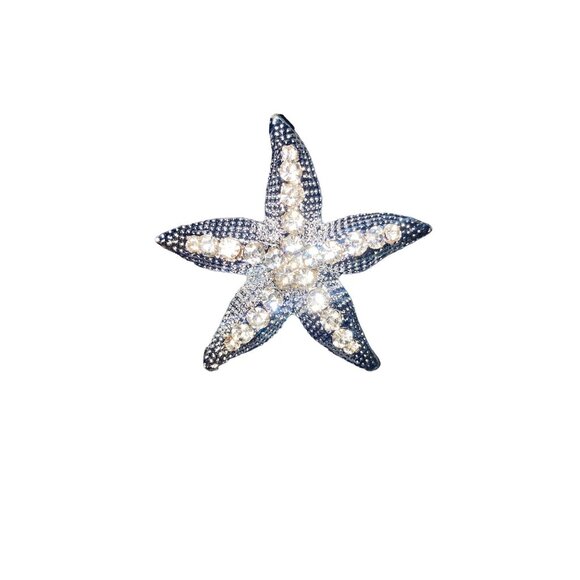 Starfish Crystal Rhinestone Brooch Pin Silver-Tone Metal Jewelry Accessory - Picture 1 of 2
